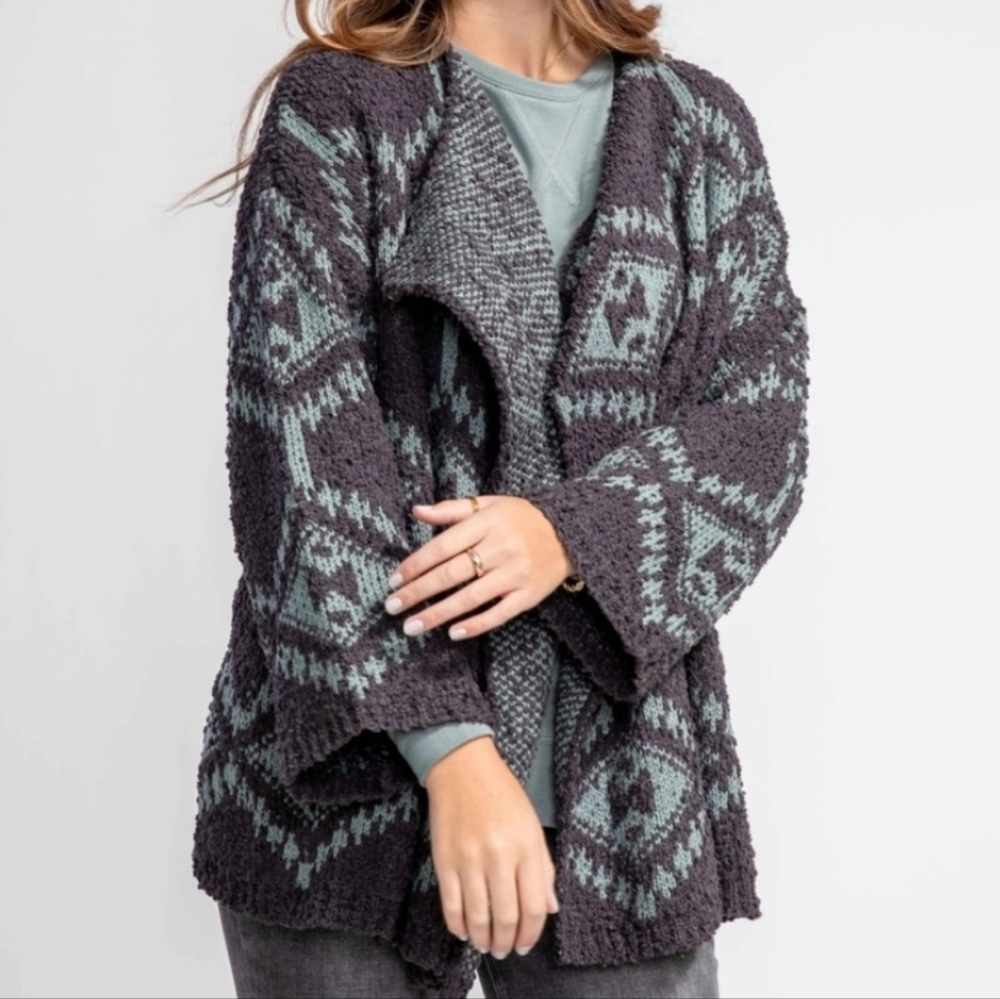 POL‎ Aztec Chunky Knit Oversized Sweater Cardigan Size S Western Southwestern - Picture 2 of 14